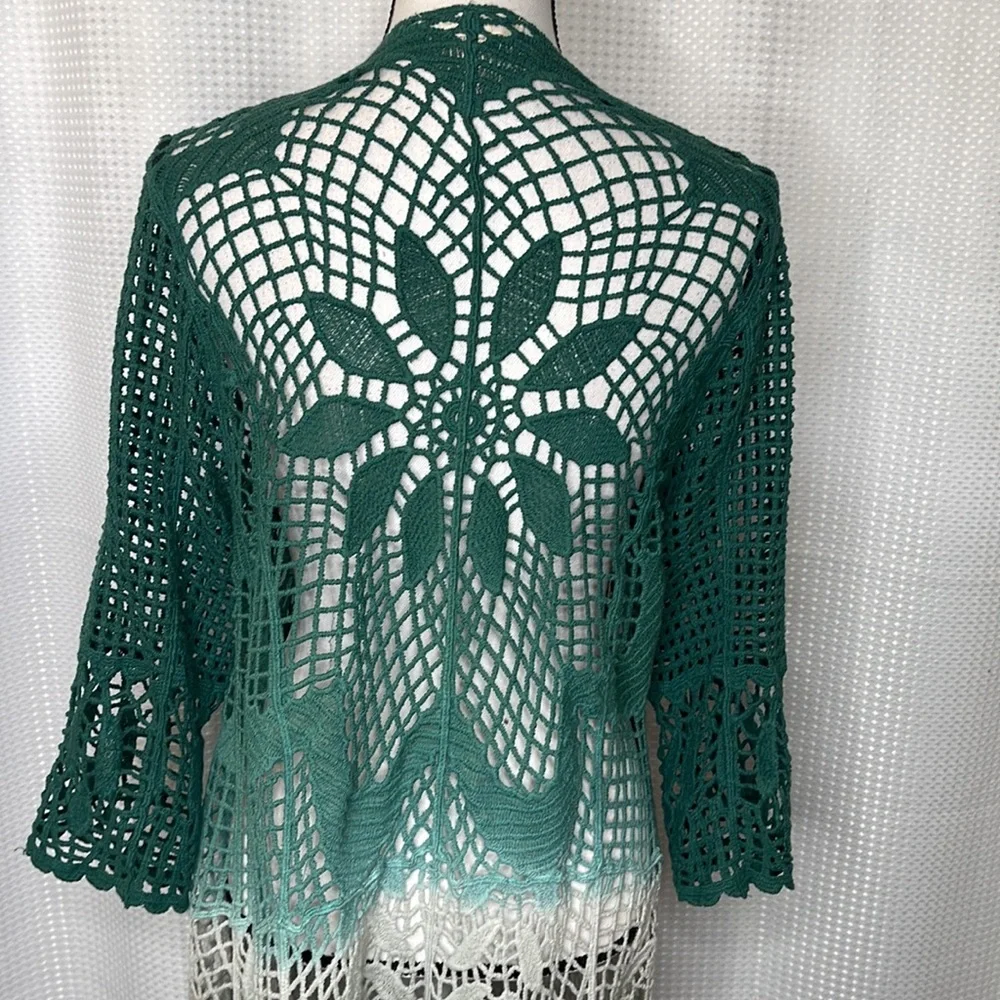 Green Ombre Crochet Open-Front Cardigan